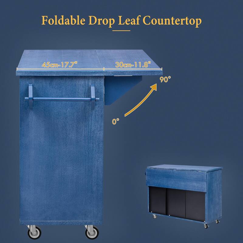Mobile Kitchen Island on Wheels, Rolling Island Cart with Drop Leaf, Kitchen Island with Storage Rack & Adjustable Shelves