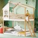 preview thumbnail 1 of 18, Twin Over Twin Bunk Bed Wood Bed with Roof, Window and Ladder, Natural Natural
