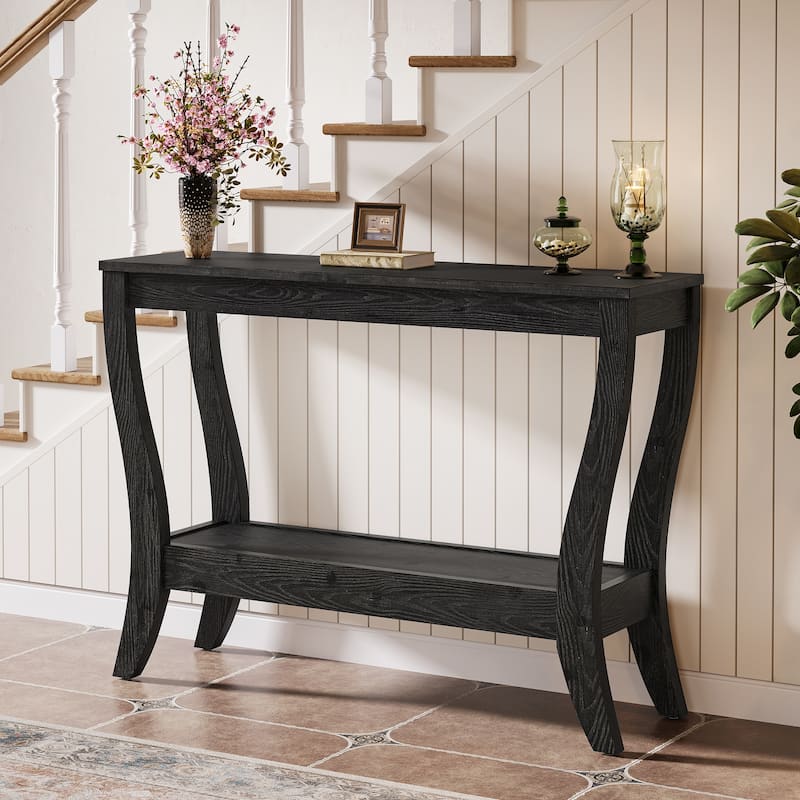 Solid Wood Console Table Behind The Sofa Table for Entryway - Black
