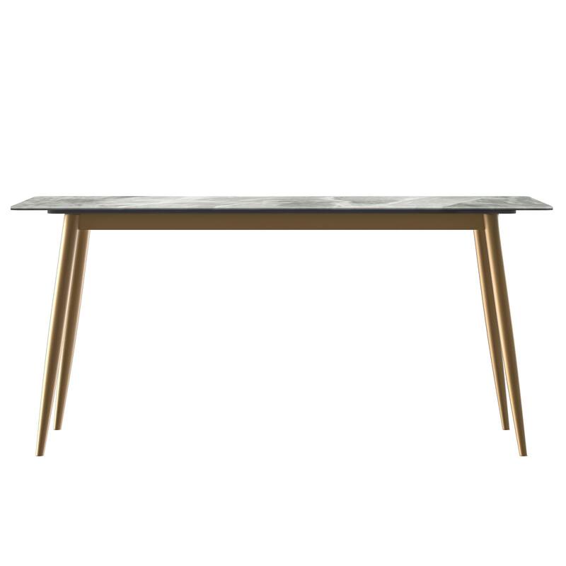 Zayle Dining Table with a 71" Rectangular Top and Gold Steel Base
