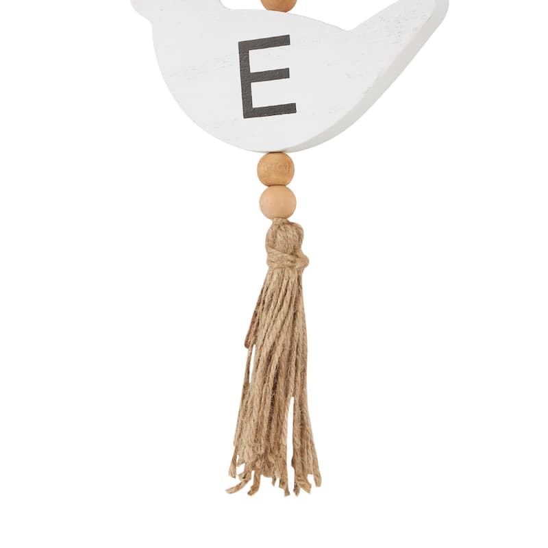 Brown or Black Wood Handmade Family Sign Bird Wall Decor with Tassel and Bead Accents