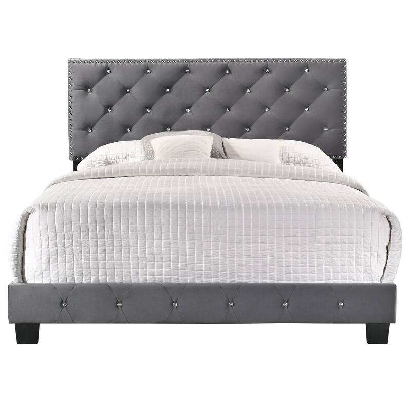 Upholstered Tufted Jewel Full Panel Bed - 77" - Gray