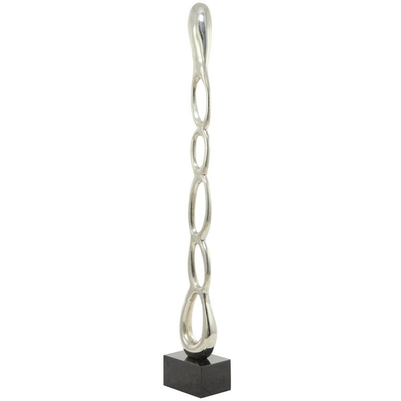 Aluminum Metal Abstract Tall Linked Floor Decorative Sculpture with Black Base - Black, Gold, Silver - Roche River Decor