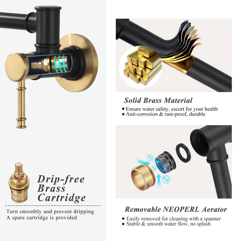 WOWOW 23.5-inch Wall Mount Pot Filler with Double Handle