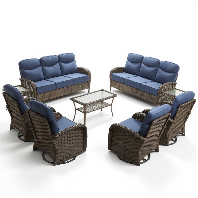 Pocassy Patio 3-Seat Sofa Swivel Chair Table with Ottoman