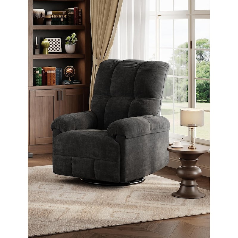 Oversized Swivel Rocker Recliner, Overstuffed Chenille Lounge Chair with Padded Armrests for Living Room Comfort - Black