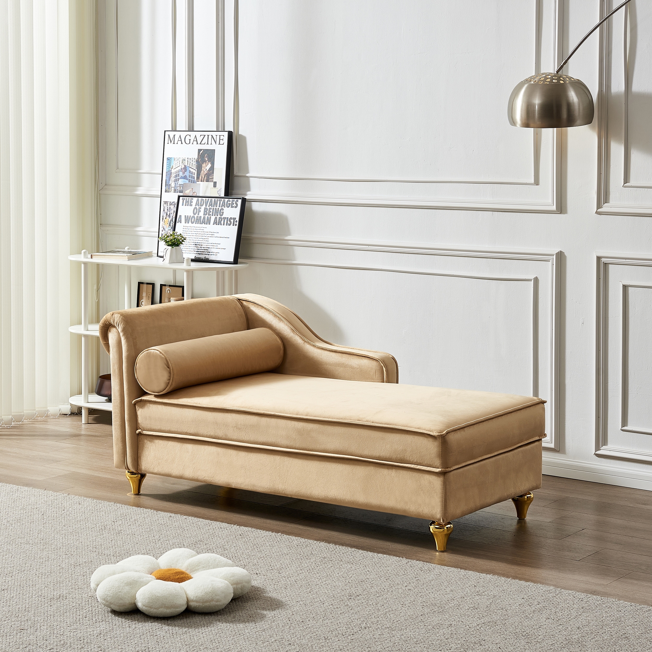 Modern Upholstery Chaise Lounge Chair with Storage Velvet