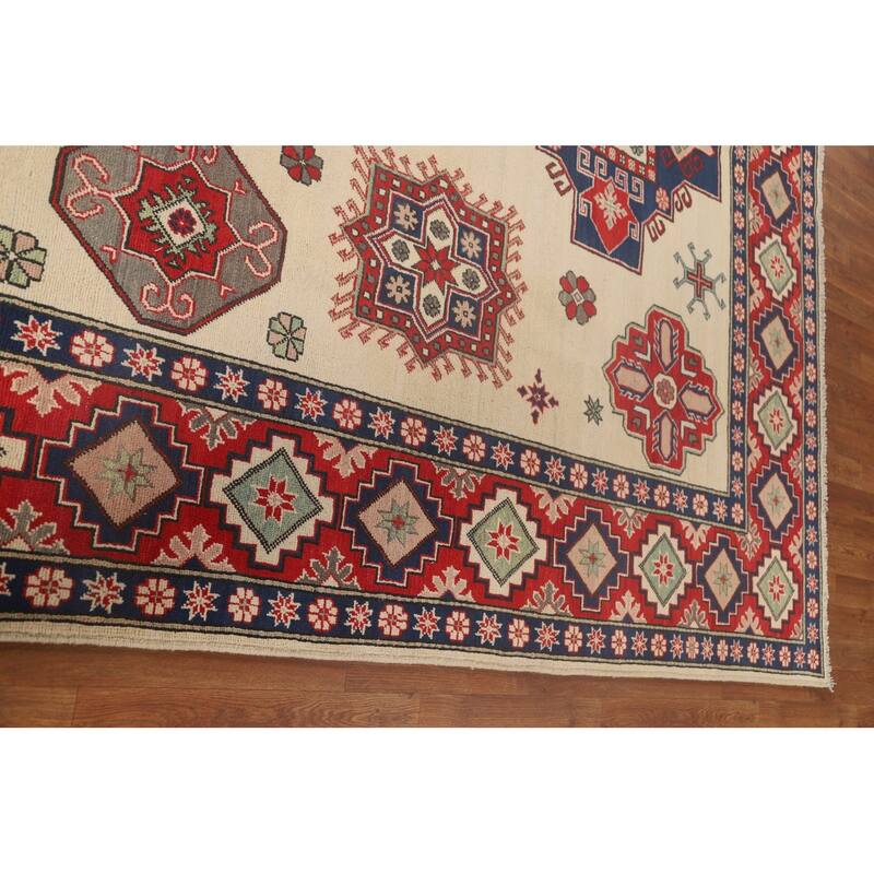 Kazak Oriental Area Rug Hand-Knotted Geometric Wool Carpet - 8'4"x 11'8"