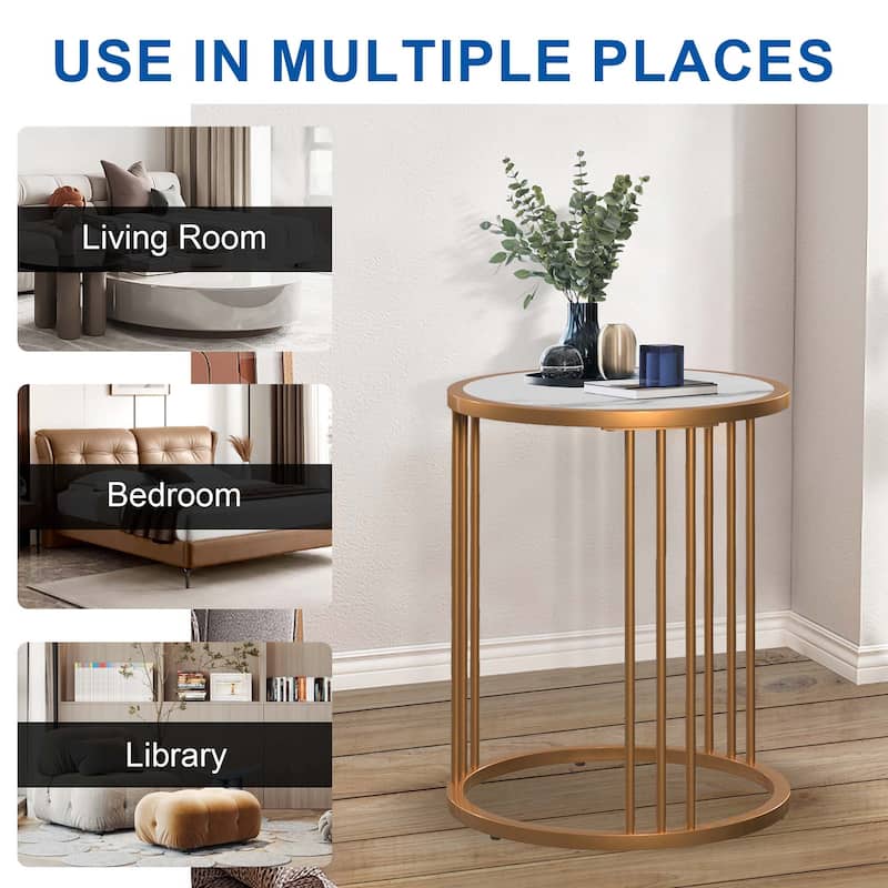 Aukfa Modern Faux Stone Round Coffee Table Set