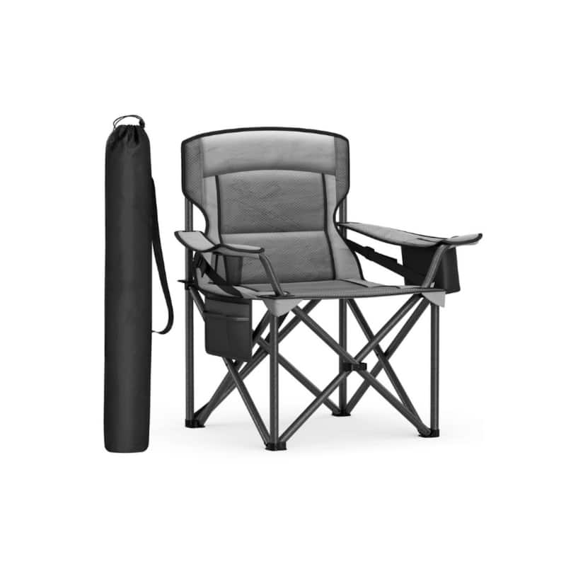 Lumbar Support Folding Camping Chair with High Backrest and Cup Holders Included Carry Bag - 24.8"D x 37.4"W x 39.2"H