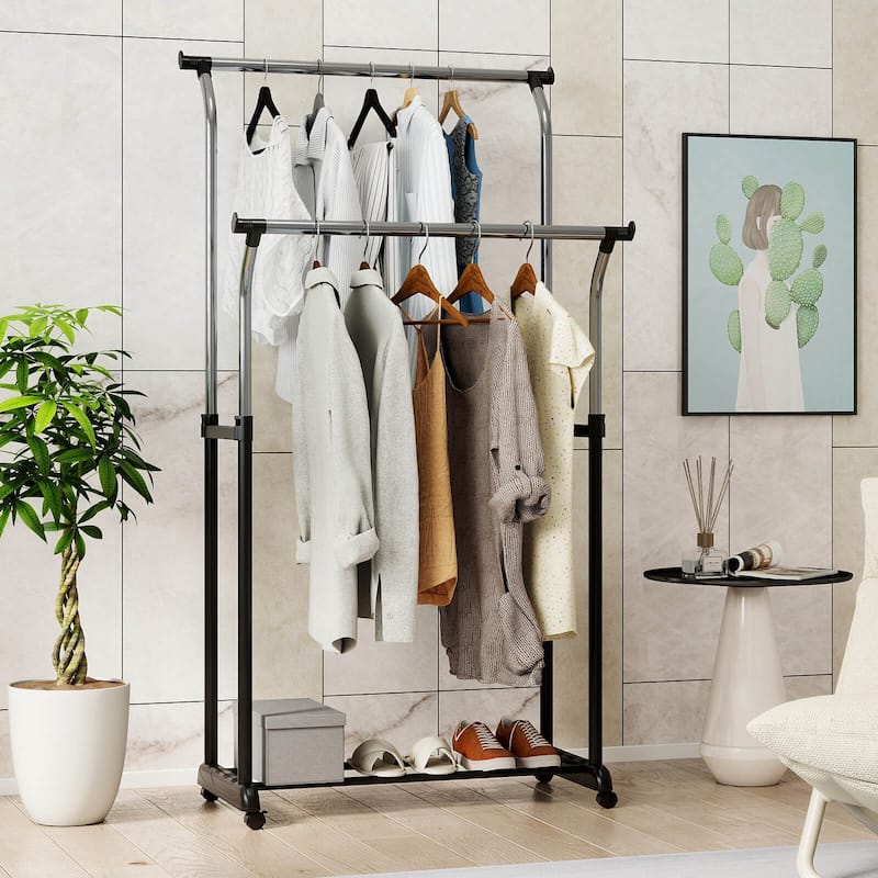 Costway Rolling Clothes Rack with Adjustable Height, Heavy-Duty Metal - See Details