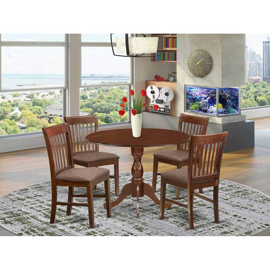 HomeStock 5-Piece Mahogany Finish Solid Wood Top Dining table with 4 Chairs with Slat Back
