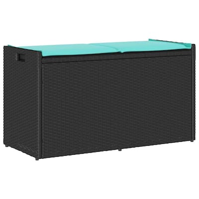 vidaXL Patio Storage Bench with Cushion Black/Brown 39.4" Poly Rattan - 37.4" x 15.6" x 1.2"