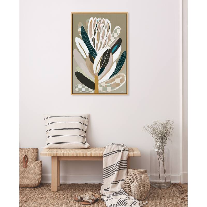 Kate and Laurel Sylvie Sage Protea Framed Canvas by Inkheart Designs