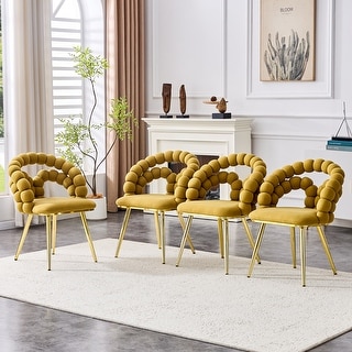 Set Of 4 Puffy Bubble Chair Ball Chain Chair Velvet Dining Chairs With ...