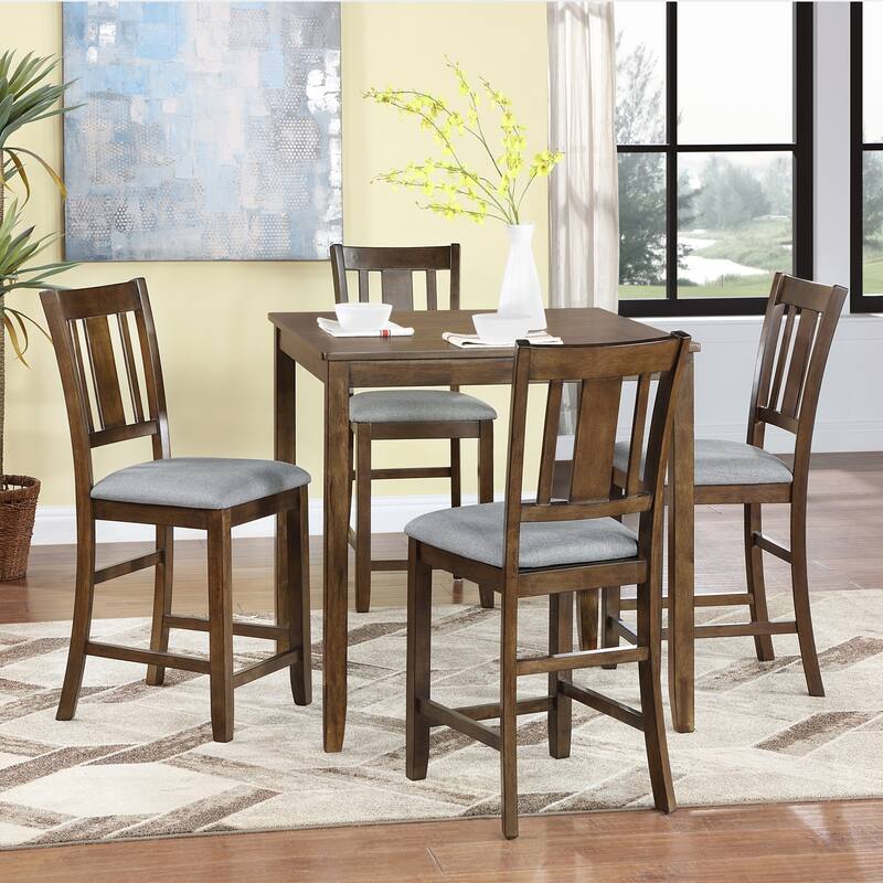 Modern 5-Piece Dining Set with Square Counter Height Wooden Table & 4 Chairs