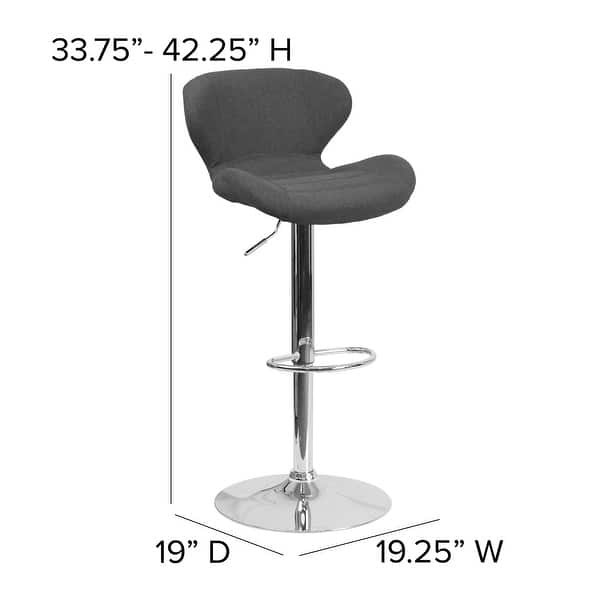 dimension image slide 8 of 9, Contemporary Vinyl/Chrome Adjustable Curved Back Barstool - 19.25"W x 19"D x 33.75" - 42.25"H