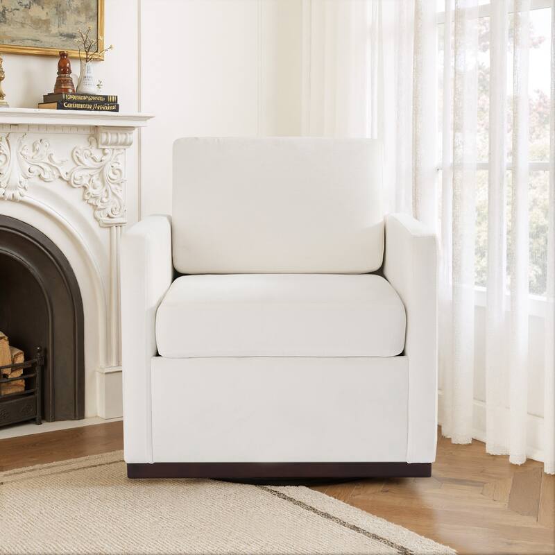 uixe Modern Upholstered Swivel Accent Chair with Pocket Spring Seat - Chenille - Beige