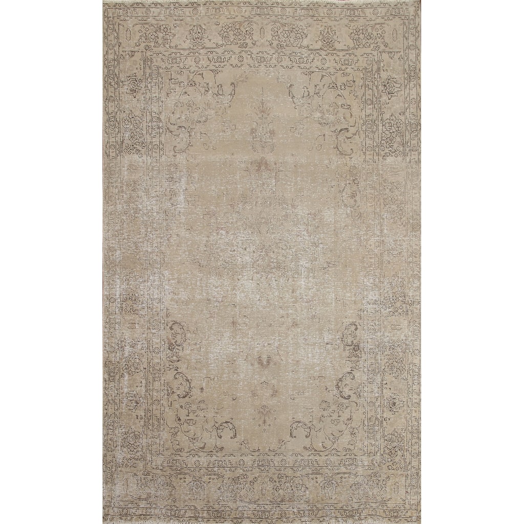 Hand Knotted Oriental 100% Wool Carpet Traditional Medallion Beige & Ivories Tabriz Area Rug - 9' 5'' X 6' 7''
