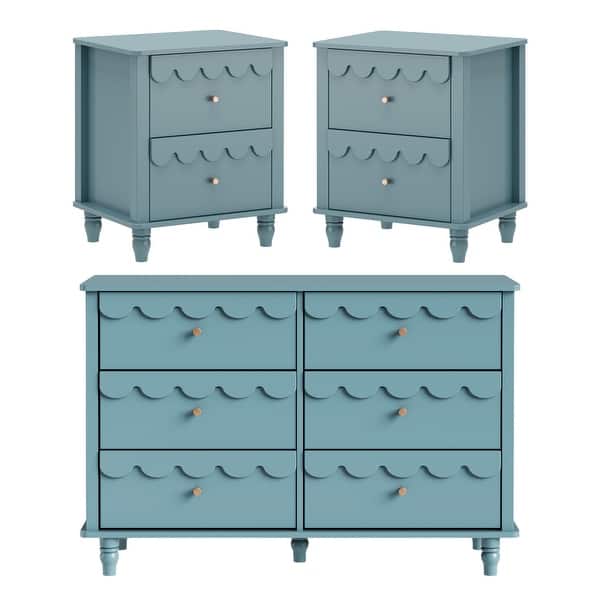 Lace Trim 6-Drawer Dresser with Nightstand Kids' Bedroom Dream Storage - Pink Lace Trim 6-Drawer Dresser with Nightstand Kids' Bedroom Dream Storage - Pink