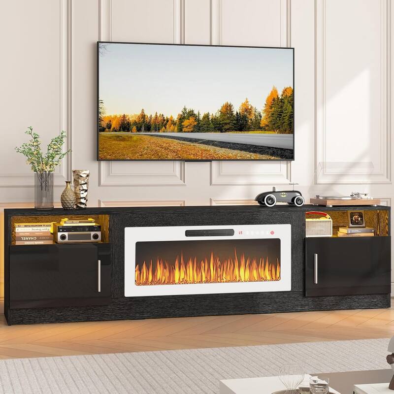 Bossin 80" Fireplace TV Stand with 36" Electric Fireplace, TV Stand for TVs Up to 90", 16 Colors LED Lights/Entertainment Center