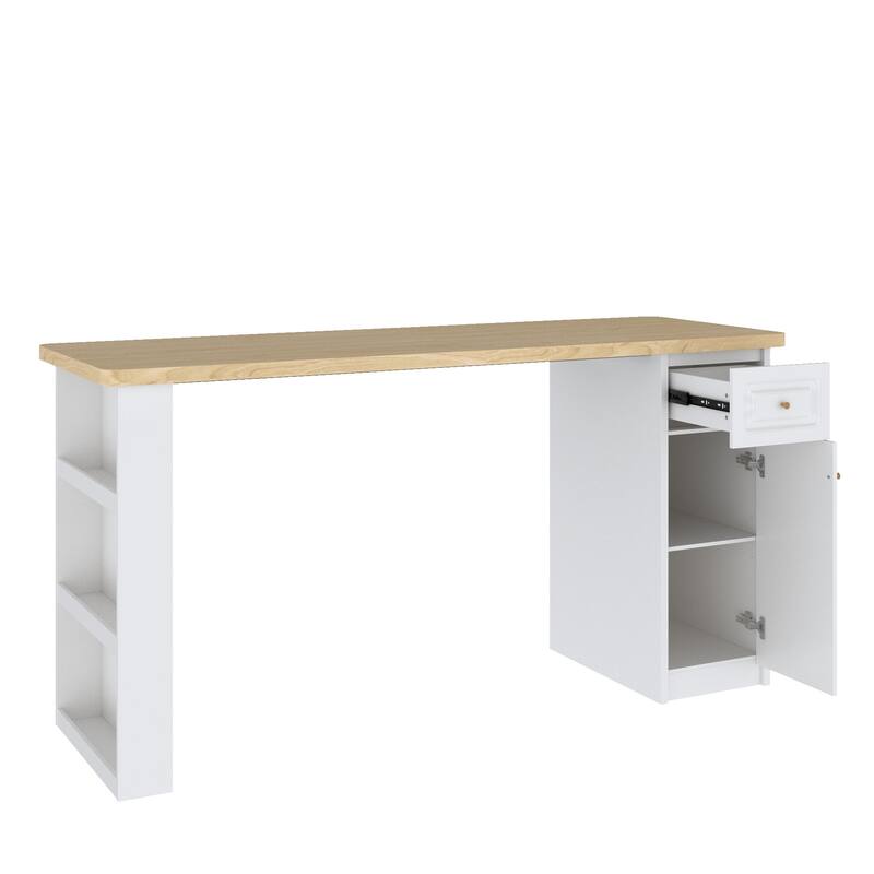 Work Table with Storage Cabinet,Natural Wood Top Kitchen Island Small Ding Table - N/A