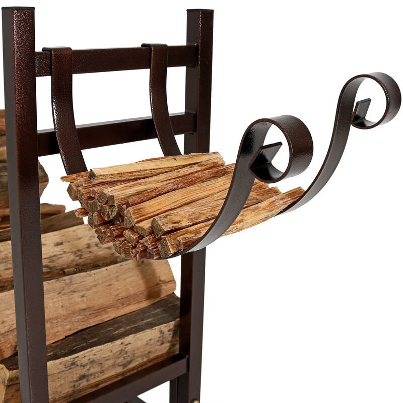 Log Rack and Kindling Holder 30" Steel with Bronze Finish Wood Storage - Bronze|Bronze