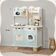 preview thumbnail 3 of 5, Wooden Play Kitchen with Coffee Maker, Toy Washing Machine, Oven, Microwave & Cooking Set Accessories