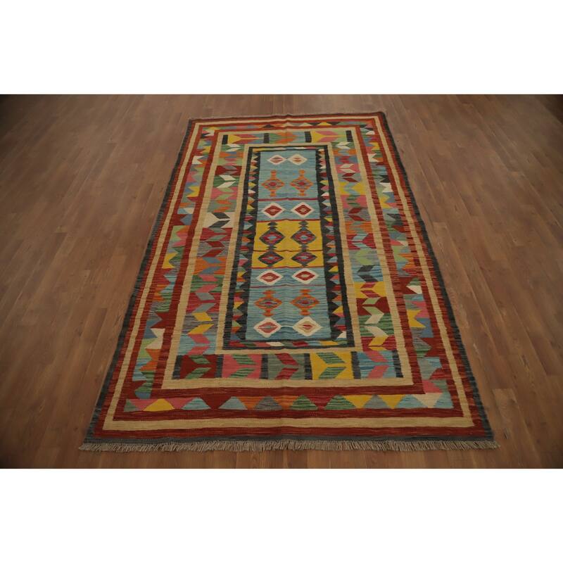 Hand Woven Oriental 100% Wool Carpet Southwestern Tribal Multi-Colored Kilim Area Rug - 8' 2'' X 5' 0''