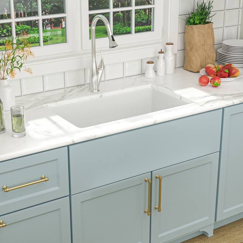 Lordear 32" Ceramic Sink Drop in Single Bowl Topmount White Kitchen Sink with Accessories - 32 in.W x 19 in.D x 10 in.H