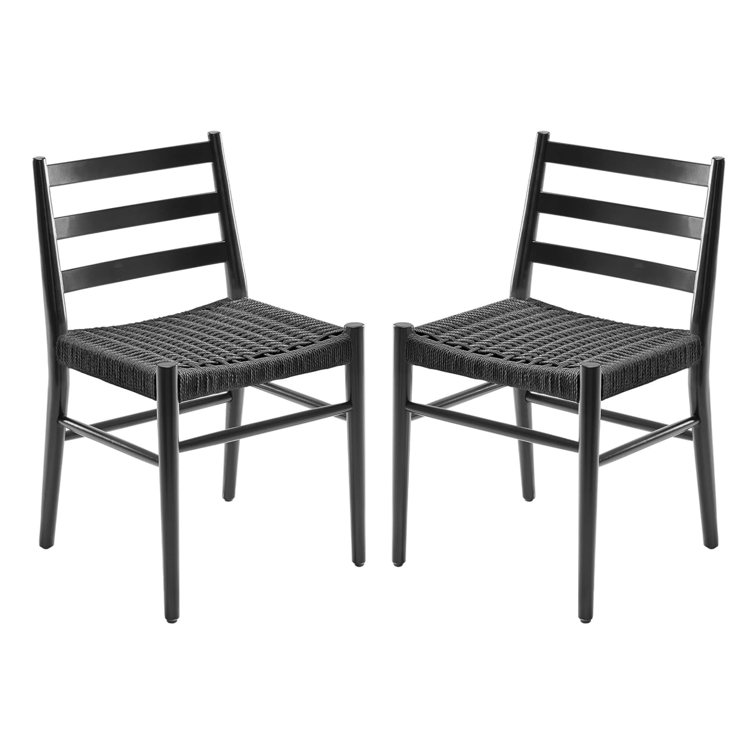 Modern Dining Chairs with Woven Rope Seat, Iron Frame, Set of 2