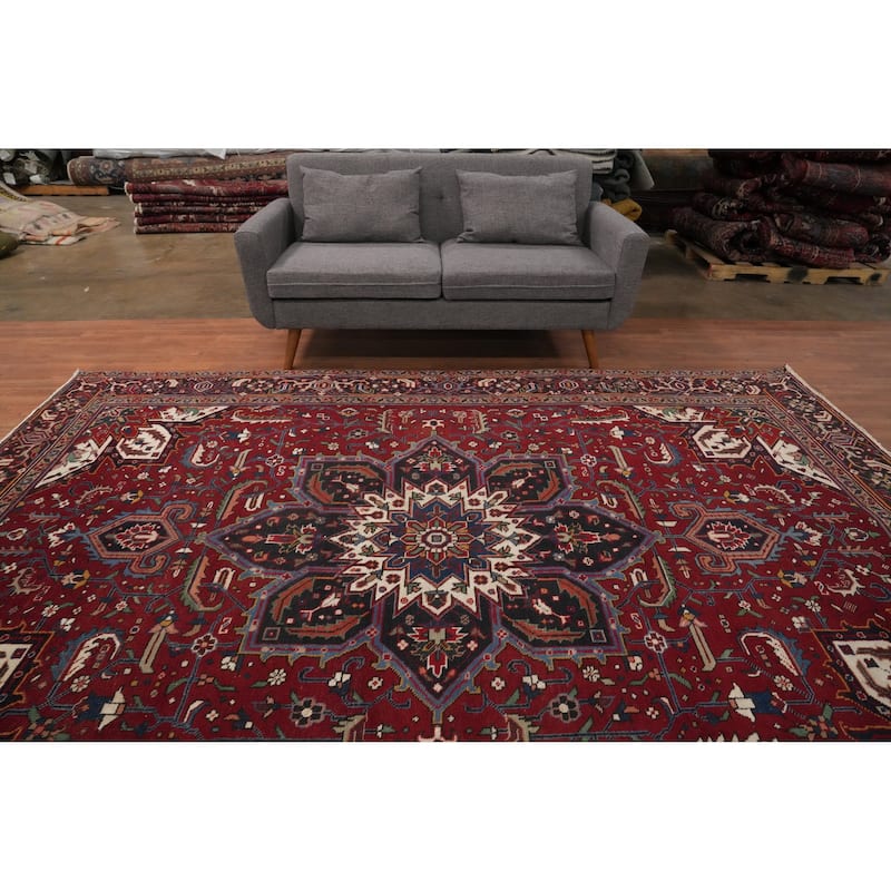Hand Knotted Oriental 100% Wool Carpet Traditional Medallion Red Heriz Area Rug - 10' 7'' X 7' 5''
