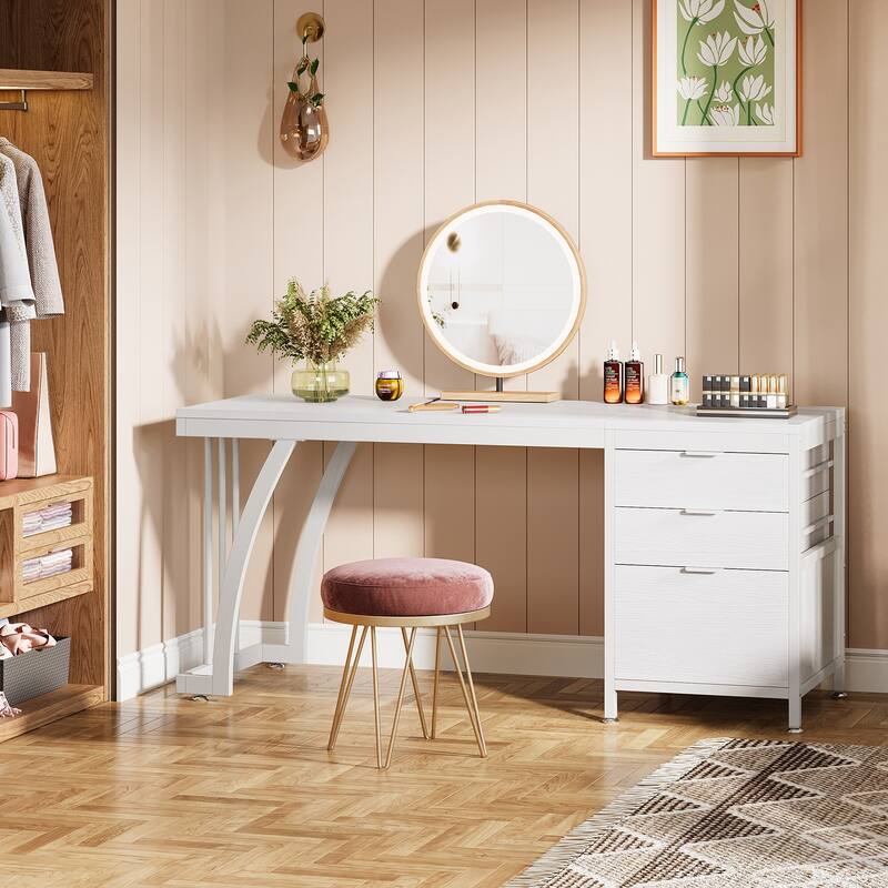 59" Large Vanity Desk with 3 Reversible Drawers, Chic Makeup Dressing Table Vanity Station for Women Girls Bedroom