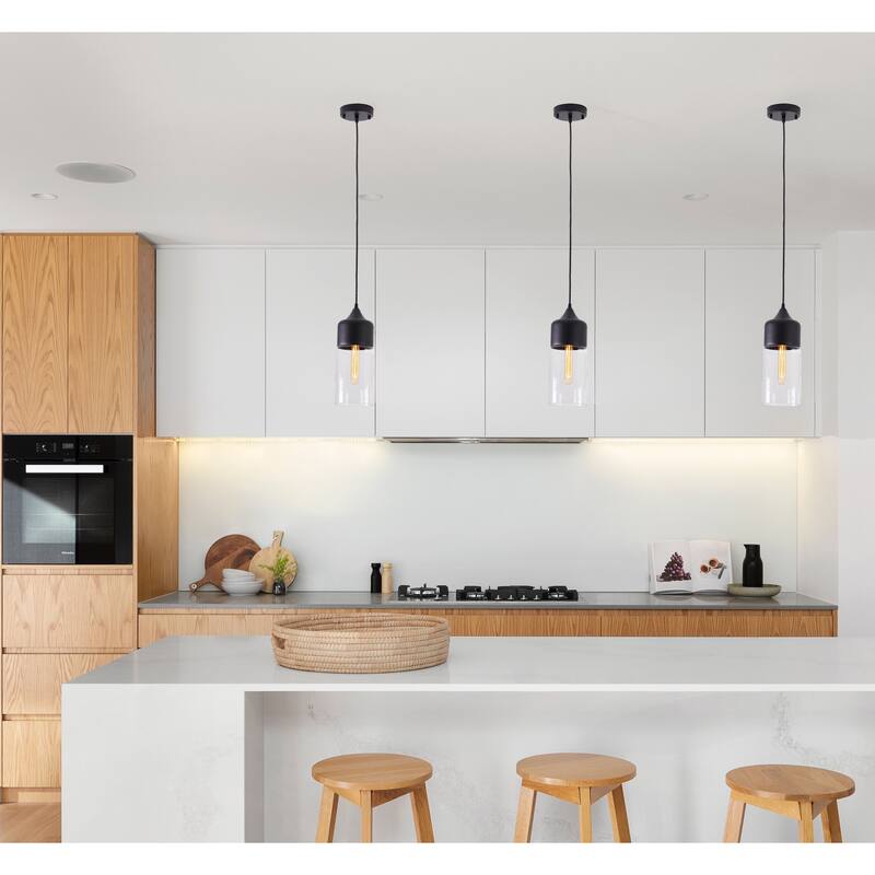 1-Light Matte Black Pendant With A Clear Glass Shade