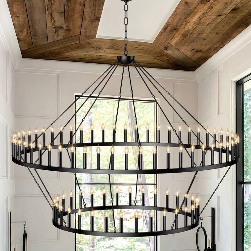 Wagon Wheel Chandelier Collection - Rustic Farmhouse Lighting for Every Space - 2-Tier-88 lights