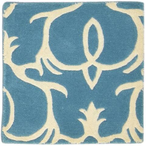 One of a Kind Hand-Tufted Modern & Contemporary (2'0"x2'0") 2' x 3' Floral & Botanical Wool Rug - 2'0"x2'0"