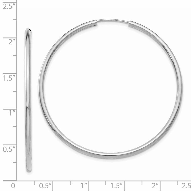 Curata 14k White Gold 2x45mm Polished Round Endless Hoop Earrings