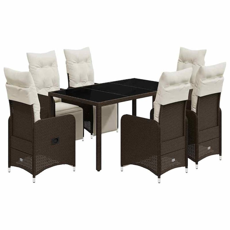 vidaXL Patio Bistro Set with Cushions Outdoor Table and Chairs Brown Poly Rattan - 59.1" x 35.4" x 29.5"