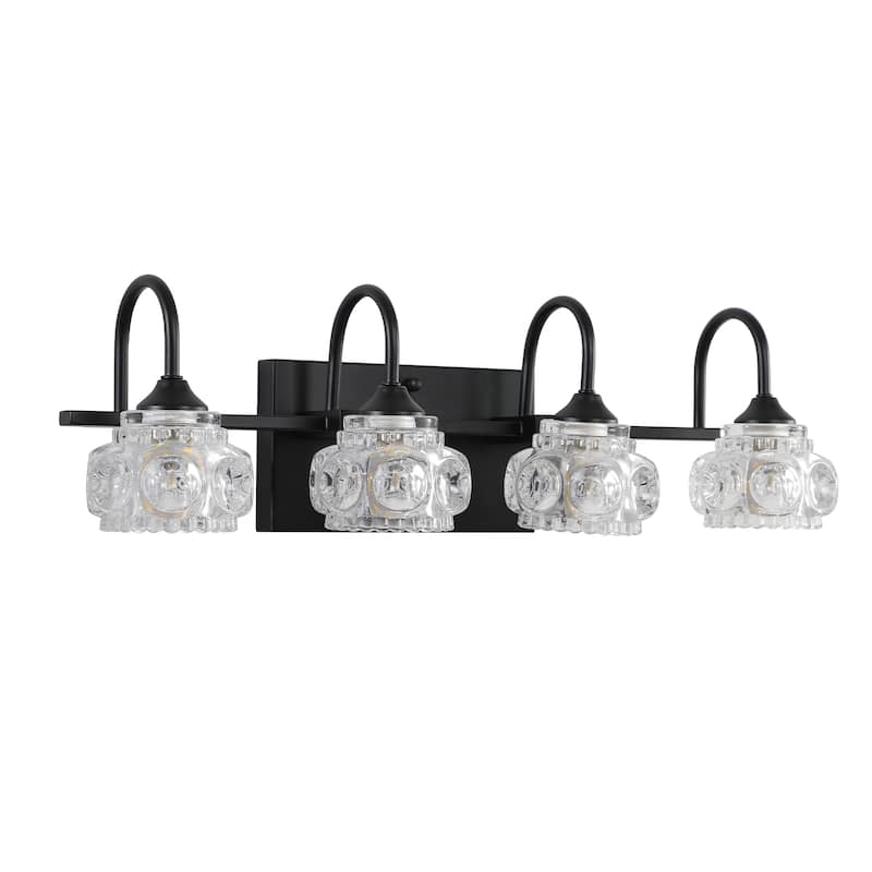 23" Modern Crystal Bathroom Vanity Light, 4-Light Wall Sconce with Clear Glass Shade, Elegant Wall Mount Lighting for Bathroom