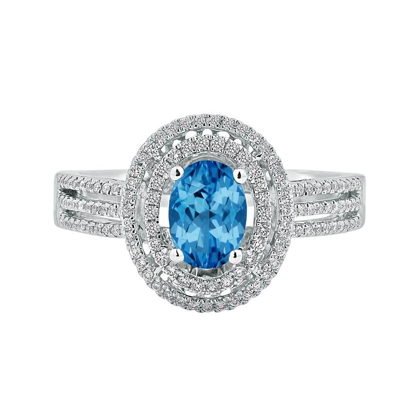 Auriya Modern 7/8ct Oval Blue Topaz and Halo Diamond Ring 1/4cttw 18K Gold