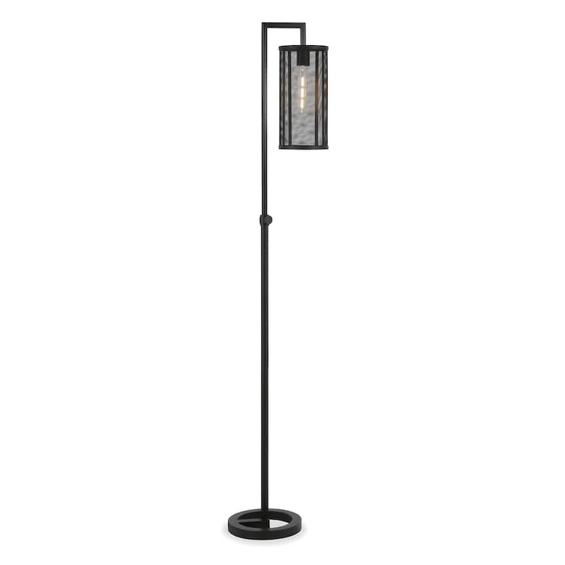HomeRoots 69" Black Floor Lamp With Black Mesh Metal Cylinder Shade - 69" Tall