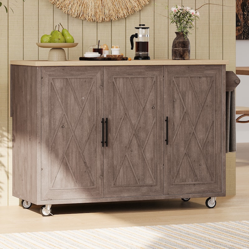 Kyle Geometric Twill Textured Design Kitchen Island with Drop Leaf(51-in x30-in x36-in)