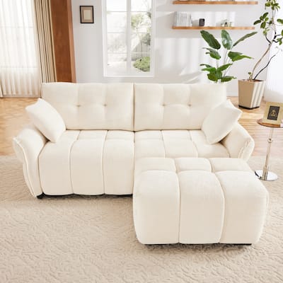 Modern Chenille Fabric 2-Seater Sofa with Ottoman