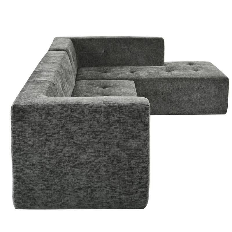 112.2" Chenille Modular L-Shaped Sofa Bed with Free Combination Design and No-Assembly Required