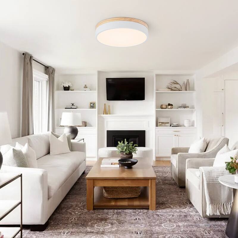 Scandinavian Wooden Accent Round Dimmable LED Flush Mount Light