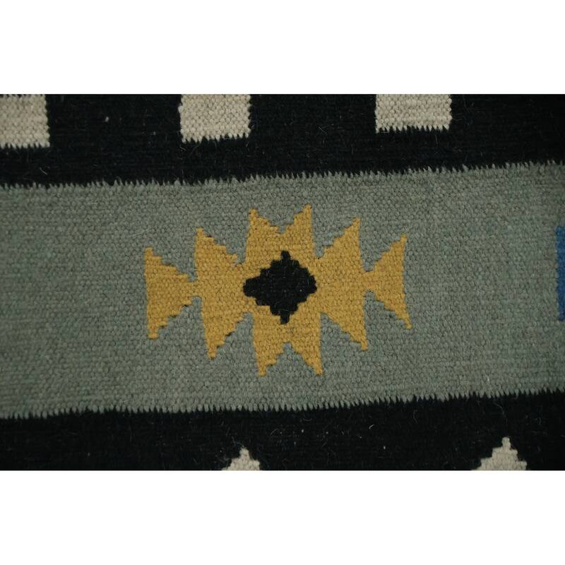 Hand Woven Oriental 100% Wool Carpet Southwestern Tribal Navy Blue & Blues Kilim Area Rug - 9' 11'' X 5' 3''