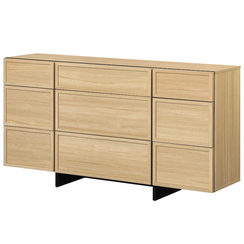 WAMPAT Modern Sideboard Buffet Cabinet with 9 Drawers, Multifunctional Sideboard with Large Storage and T-Shaped Legs