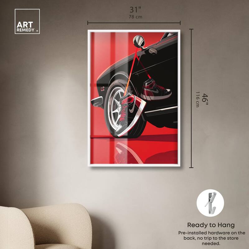 Red Bold Sneaker and Car Shadowbox by Art Remedy