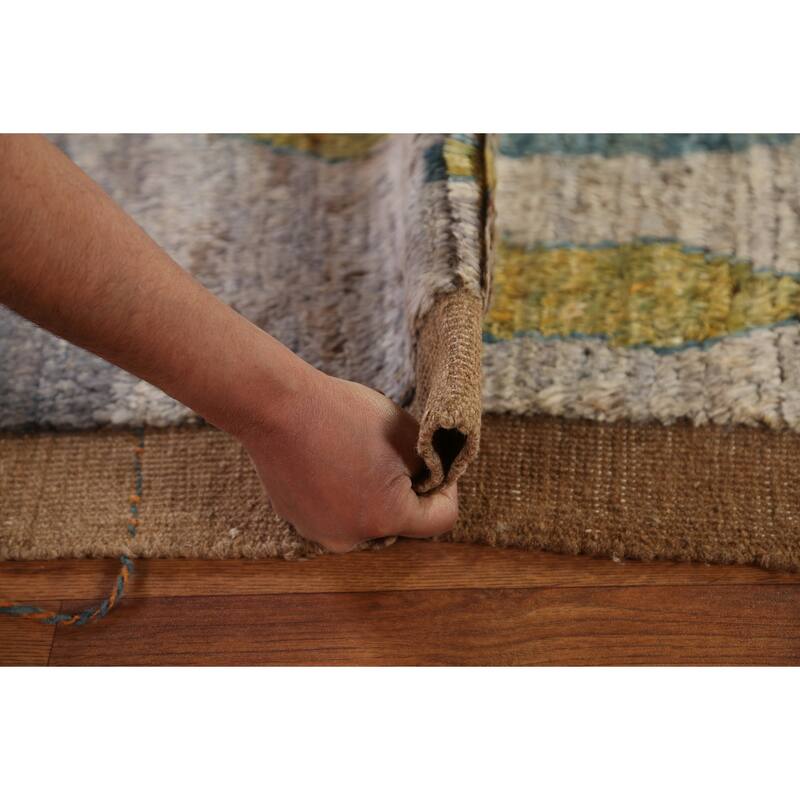 Hand Knotted Oriental 100% Wool Carpet Modern Tribal Greys & Charcoal Moroccan Area Rug - 9' 10'' X 6' 2''