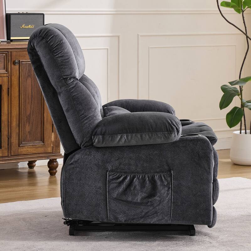 Dual Motor Power Lift Recliner Chair, Lay Flat Lift Chair w/Heat and Massage & Cup Holders, Extra Wide Recliner for Big People